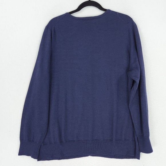 Talbots Sweater Womens 3XL Navy Blue Cream Italian Merino Wool Argyle Cardigan - Picture 8 of 8